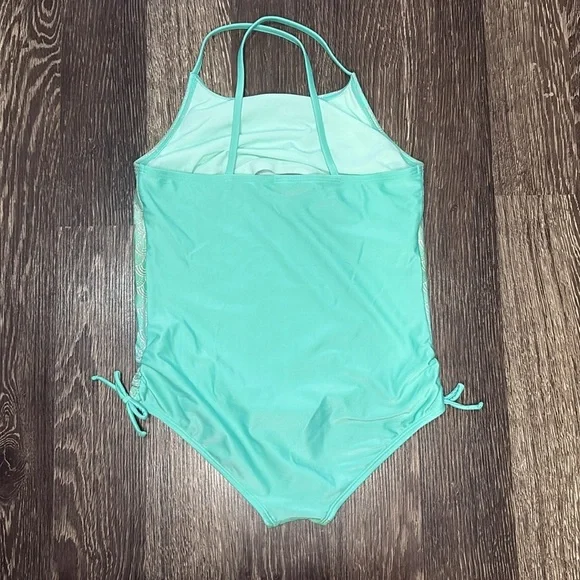 Girls large Cat & Jack one piece swimsuit green in color with mermaid style - Picture 2 of 6